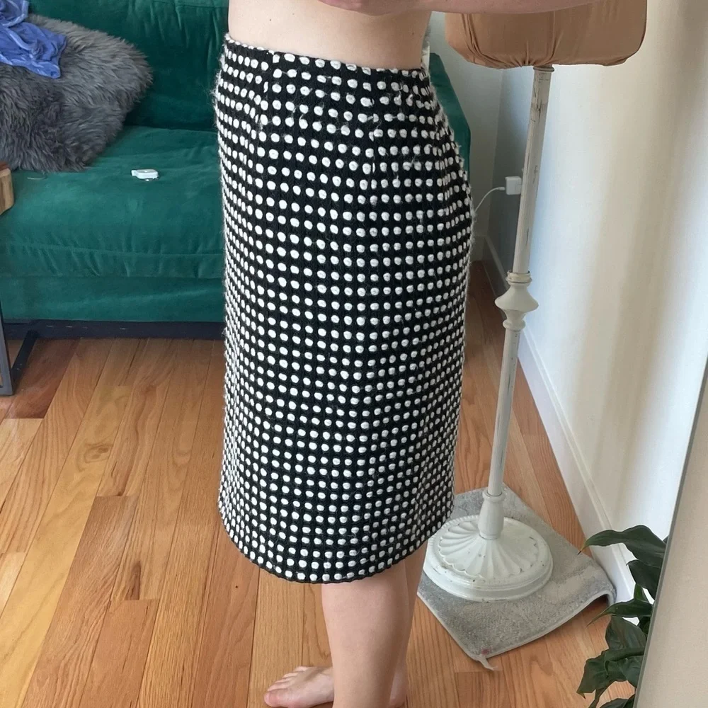 Edward Achour Paris Black White Knit Dot Wool Below The Knee Pencil Skirt Size 6